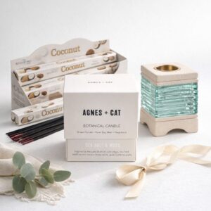 Calming Evening Set | Sandstone Oil Burner & Incense Gift