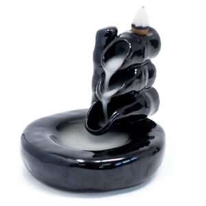 Backflow incense burner with bamboo and pool design showing smoke cascading into the base